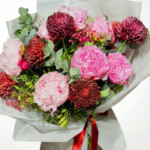 Bordo Chrysanthemum & Pembe Peony (Şakayık) Buketi - Görsel 2